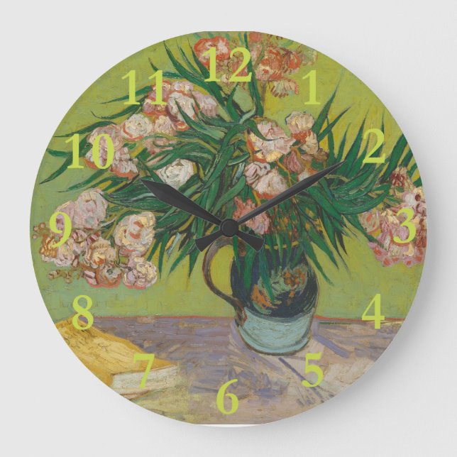 Reloj Redondo Grande Pintura floral de Vincent Van Gogh Oleander (Anverso)