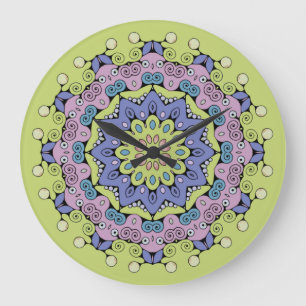 Reloj Redondo Grande Pintura manual de Mandala Clock Face 2