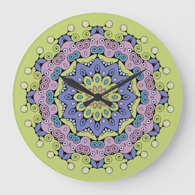 Reloj Redondo Grande Pintura manual de Mandala Clock Face 2 (Anverso)