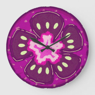 Reloj Redondo Grande Pintura Moderna de Tomate Morado Vibrante Fruta Co