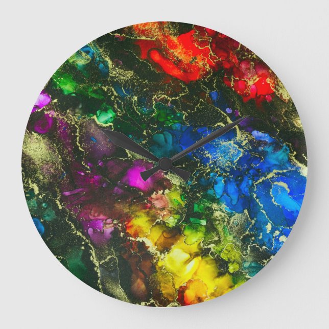 Reloj Redondo Grande Pintura sintética psicodélica de tinta de alcohol (Anverso)