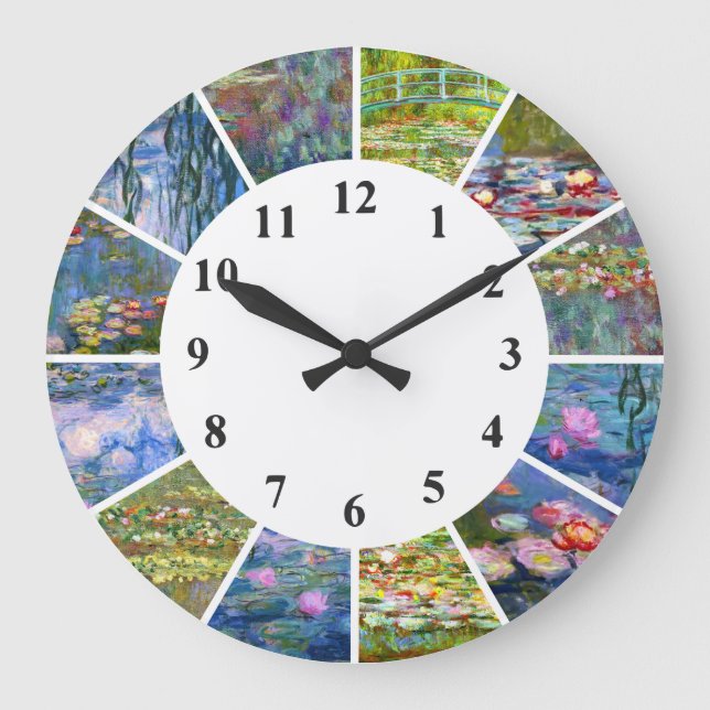 Reloj Redondo Grande Pinturas de Claude Monet Clock Water Lilies (Anverso)
