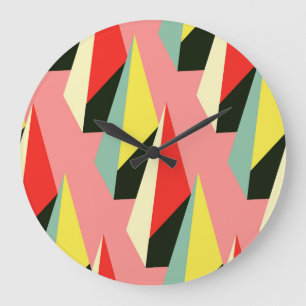 Reloj Redondo Grande Pirámides 3D: Vintage Geométrico Retro.