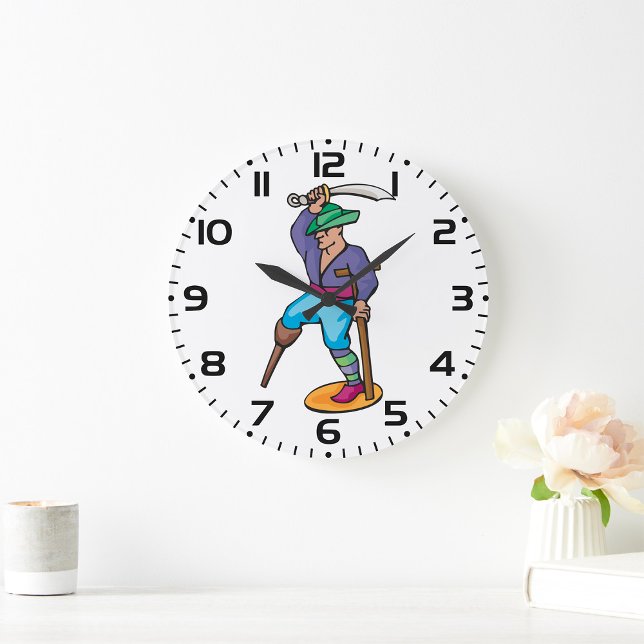 Reloj Redondo Grande Pirata con pierna de palo y espada (Subido por el creador)