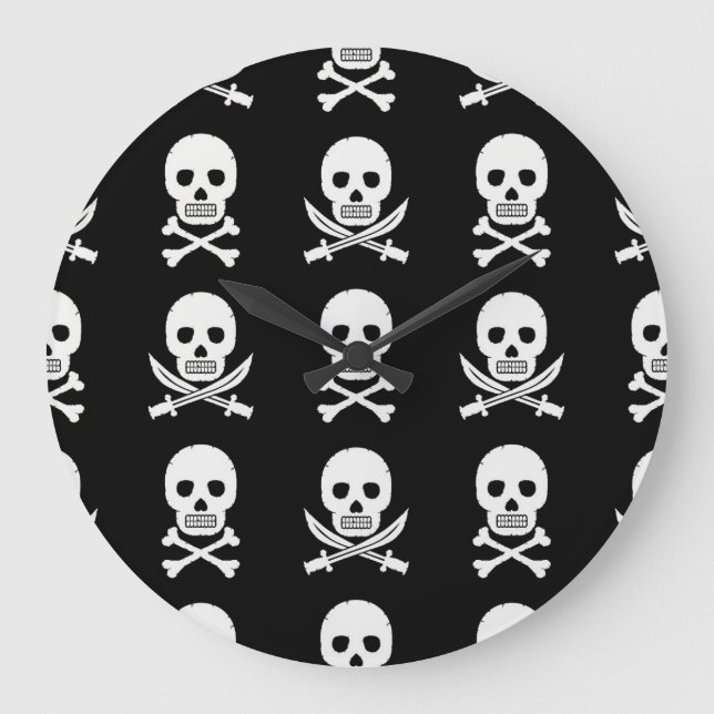 Reloj Redondo Grande Pirata Skulls Crossbone Seless Pattern (Anverso)