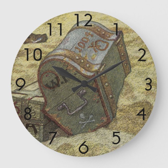 Reloj Redondo Grande Piratas Antiguos, William Kidd Enterrando Tesoro (Anverso)