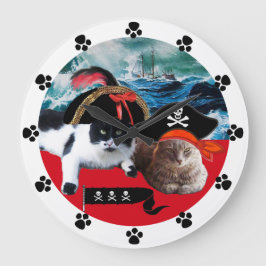 RELOJ REDONDO GRANDE PIRATE CATS AND SHIP IN THE SEA STORM