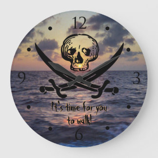 Reloj Redondo Grande Pirate Skull Ocean Sunrise Custom