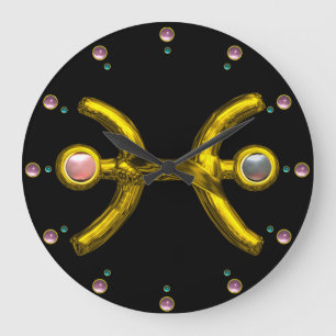 RELOJ REDONDO GRANDE PISCES ORO ZODIAC JEWEL DE CUMPLEAÑOS CON PERLA, 