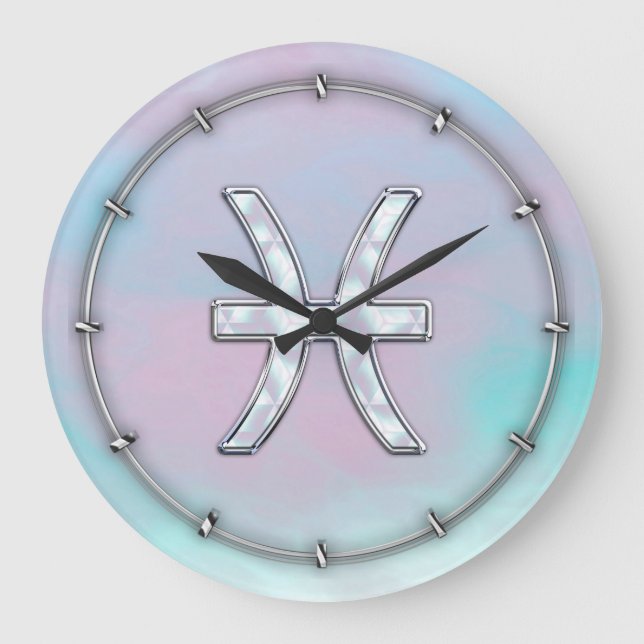 Reloj Redondo Grande Pisces Zodiac Symbol Mother of Pearl Decor (Anverso)