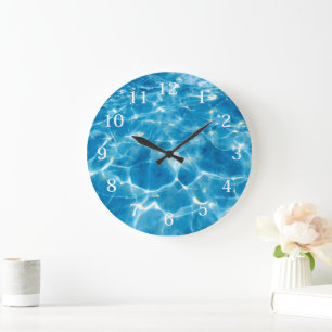Reloj Redondo Grande Piscina abstracta acuarela azul