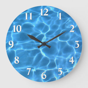 Reloj Redondo Grande Piscina azul blanca negra de sombra