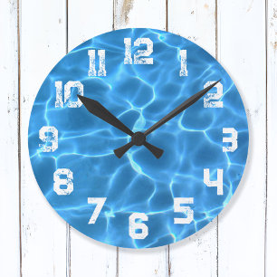 Reloj Redondo Grande Piscina azul números de atletismo grunge blancos