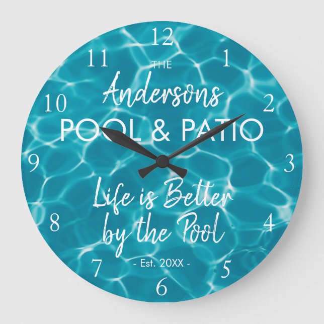 Reloj Redondo Grande Piscina azul personalizada Agua de bienvenida a nu (Anverso)