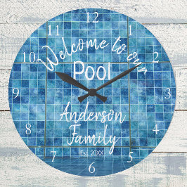 Reloj Redondo Grande Piscina azul personalizada Agua de bienvenida a nu