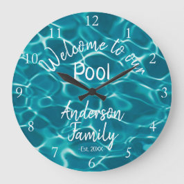 Reloj Redondo Grande Piscina azul personalizada Agua de bienvenida a nu
