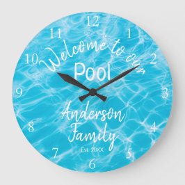 Reloj Redondo Grande Piscina azul personalizada Agua de bienvenida a nu