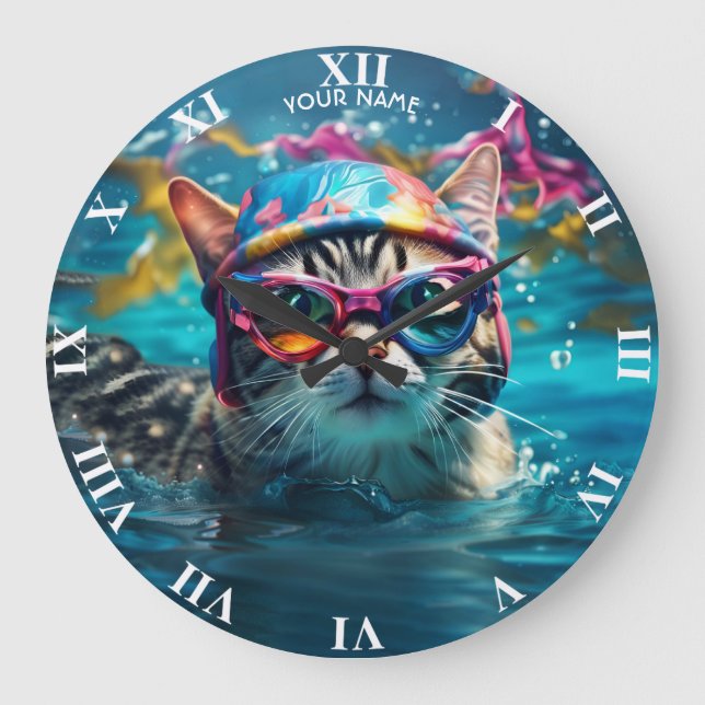 Reloj Redondo Grande Piscina Fantasy Cute Cat (Anverso)