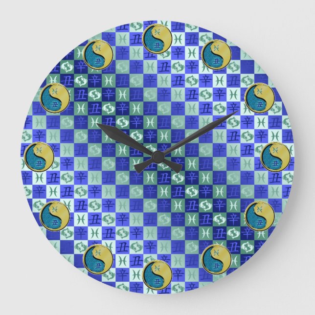 Reloj Redondo Grande Piscis & Buey de Metal (Anverso)