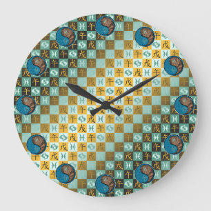 Reloj Redondo Grande Piscis & Caballo de Tierra