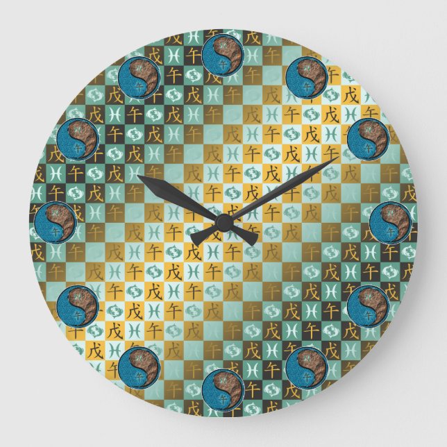 Reloj Redondo Grande Piscis & Caballo de Tierra (Anverso)