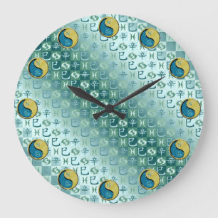 Reloj Redondo Grande Piscis & Serpiente de Metal