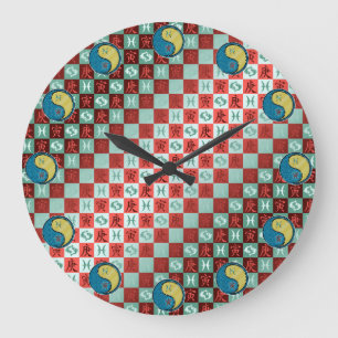 Reloj Redondo Grande Piscis & Tigre de Metal