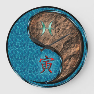 Reloj Redondo Grande Piscis & Tigre de Tierra