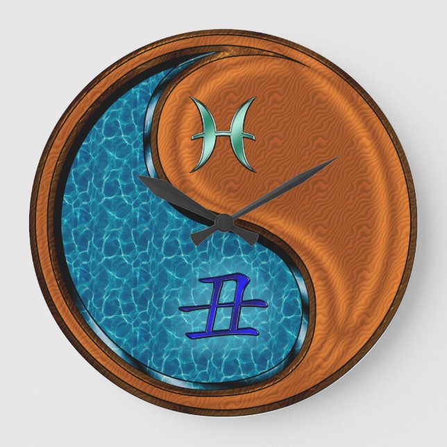 Reloj Redondo Grande Piscis y Buey de Madera (Anverso)
