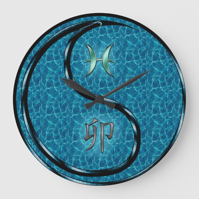 Reloj Redondo Grande Piscis y Conejo de Agua (Anverso)