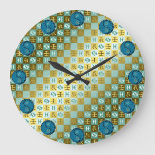 Reloj Redondo Grande Piscis y Dragón de Agua