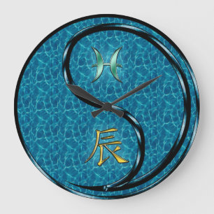 Reloj Redondo Grande Piscis y Dragón de Agua
