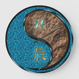 Reloj Redondo Grande Piscis y Dragón de Tierra