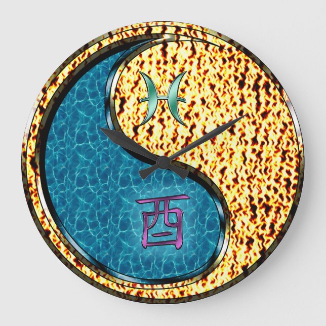 Reloj Redondo Grande Piscis y Gallo de Fuego (Anverso)