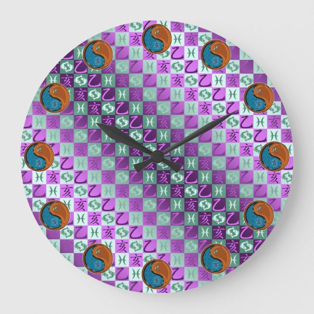 Reloj Redondo Grande Piscis y Jabalí de Madera (Anverso)