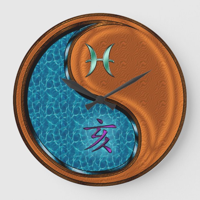 Reloj Redondo Grande Piscis y Jabalí de Madera (Anverso)