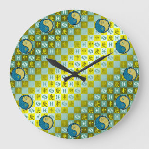 Reloj Redondo Grande Piscis y Mono de Metal