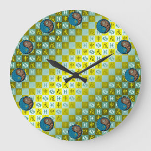 Reloj Redondo Grande Piscis y Mono de Tierra