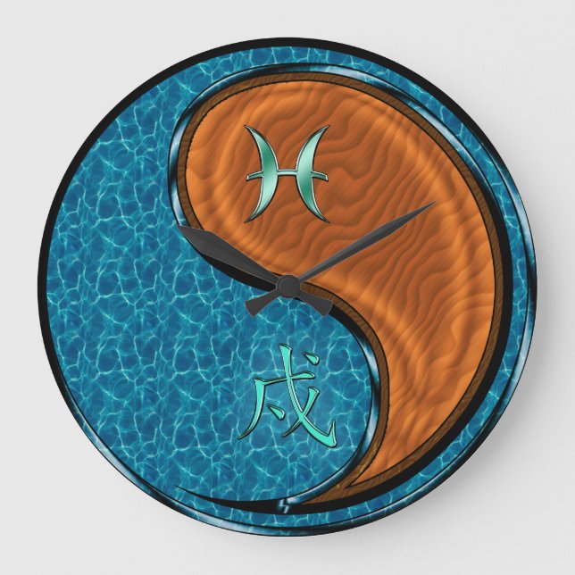 Reloj Redondo Grande Piscis y Perro de Madera (Anverso)