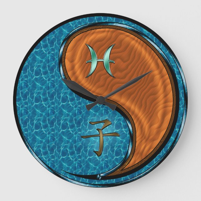 Reloj Redondo Grande Piscis y Rata de Madera  (Anverso)