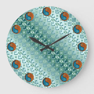 Reloj Redondo Grande Piscis y Serpiente de Madera