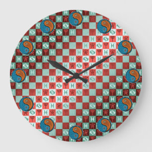 Reloj Redondo Grande Piscis y Tigre de Madera
