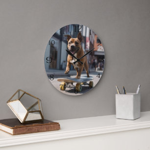 Reloj Redondo Grande Pista de skateboard: Un Staffy en movimiento