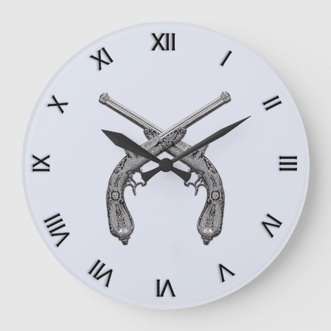 Reloj Redondo Grande Pistolas antiguas con números negros (Anverso)