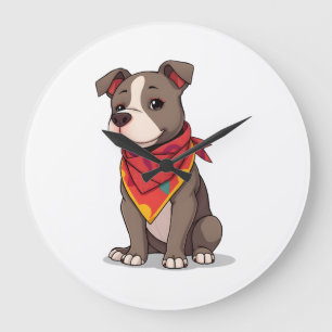 Reloj Redondo Grande Pitbull Adorable con Pañuelo Gif de Amante de Perr
