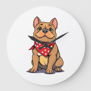 Reloj Redondo Grande Pitbull Bulldog Adorable con Bandana Amante Perro