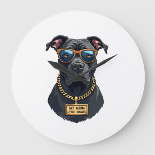 Reloj Redondo Grande Pitbull Genial Vintage con Gafas de Sol y Cadena d