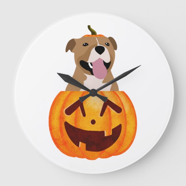 Reloj Redondo Grande Pitbull Halloween   (Anverso)