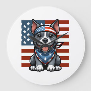 Reloj Redondo Grande Pitbull Patriótico Bandera Americana 4 de Julio Ba