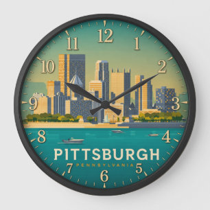 Reloj Redondo Grande Pittsburgh Pennsylvania Skyline
